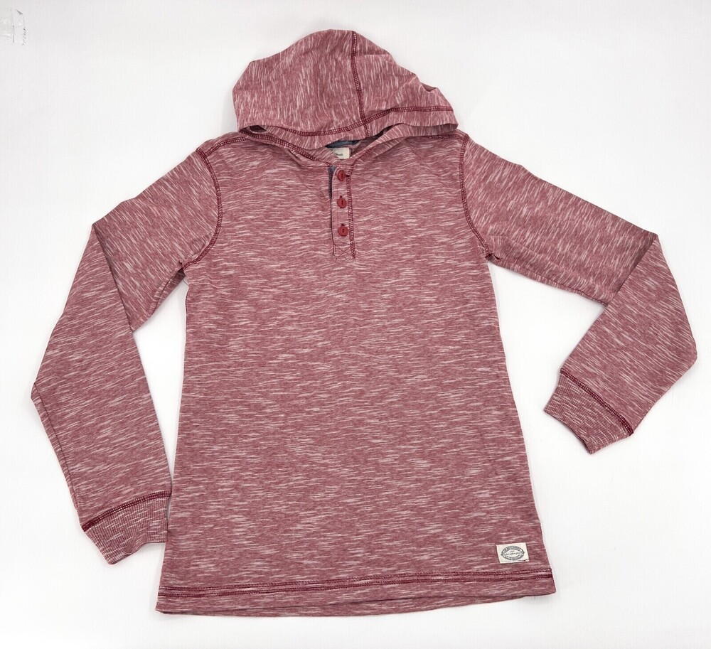 H&M Sweater Men Youth Teen 12-14 red Hoodie Hooded Henley Long Sleeve Pullover